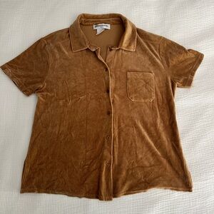 Sonia Rykiel Tan Velvet Polo Button Down XL